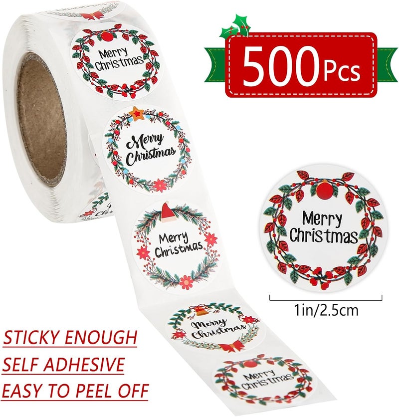 Fucibt 500 Pcs Merry Christmas Stickers for Envelopes, 1 Inch Circle Adhesive Christmas Labels Holiday Stickers Round Xmas Tag Envelope Seal Decals for Christmas Greeting Card, Presents and Gifts (1 in) - Image 3